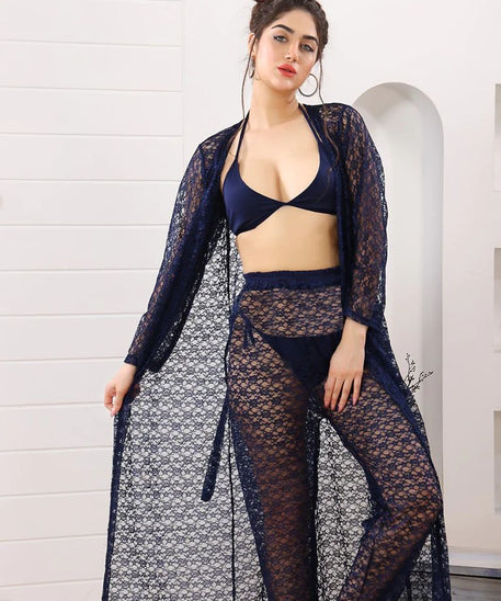 Pretty Wrap 4-Pieces Net Nightwear For Girls and Women - BLUE
