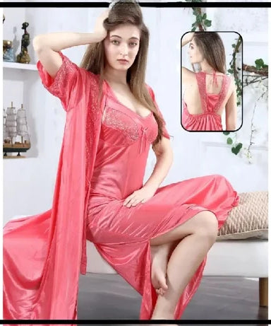 2-Pcs Split Maxi Lingerie Long Gown Nighty